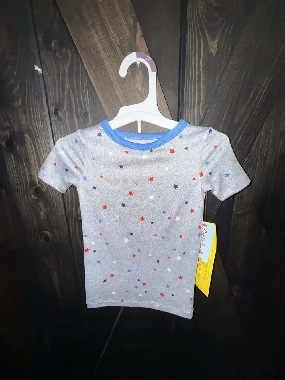 Cat & Jack Star Print Short Sleeve Pajama Top Size 2T Gray Blue Red